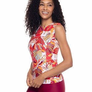 Coolibar Women's Kaylana Tank Top Nectarine Palm Size XL swim top Sun Protection